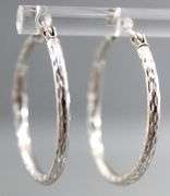 Diamond (tested) and Sterling Silver Hoop Earrings.