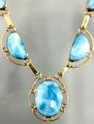 14 KT Gold Necklace set with Larimar blue stones, 18"