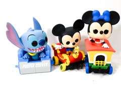 Disney Funko Action Toy Figurines - and - Hot Wheel Past Present Future Holiday Ornaments in Boxes - and - "Lion" Figural Learning Toy by AAA Toys - and - More