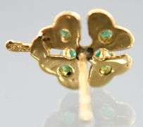 10 KT Gold Emerald studded clover Earrings.  Not marked, tests as 10K, Please Preview for Confirmation