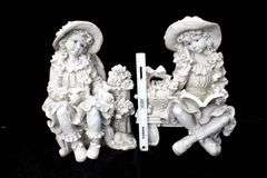Girls with Flowers on a Bench Composition Figurines - Pair - Approx. 17 x 10 x 9 each