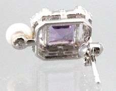 Amethyst (tested), Genuine Pearl, and Sterling Silver Earrings.