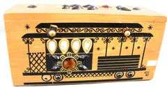 Enid Collins Original Box Bag (Collins of Texas) Vintage Wooden Box Handbag Embellished with Stones & Beads, Trolley Streetcar Design
