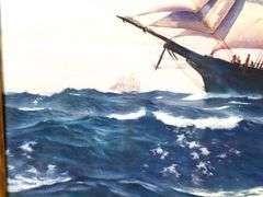 "Tall Ship' print, framed 18" x 24"