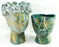 Stone Cement Head Vase &  Plant Flower Pot.