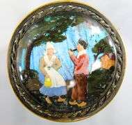 Vintage morpho butterfly Brooch, hand painted Dutch scene, 1920s