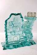 Signed - Yehuda Parmat UDA Israeli Stacked Art Glass Sculptural Candleholder.  9x10