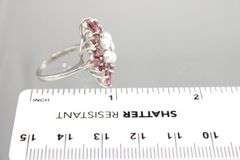 Garnet (tested), Genuine Pearl, and Sterling Silver Ring, size 6.
