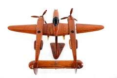 Mahogany (Believed to be) Wood P-38 Lightning WWII Fighter Twin-Boom, Twin-Engine Desktop Model Airplane