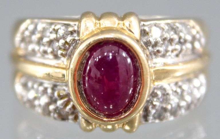 14 KT Gold Diamond and Ruby (both tested) Ring, in a gift box, size 7. (6.26 gm t.wt)