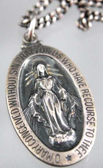Sterling Silver Necklace and Virgin Mary Pendant, in a gift box.