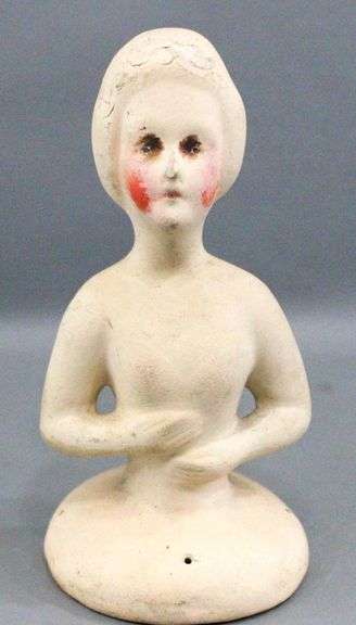 Antique Early 1900s Bisque Porcelain Half Doll for Pin Cushion by D.R.G.M. Germany - 6"