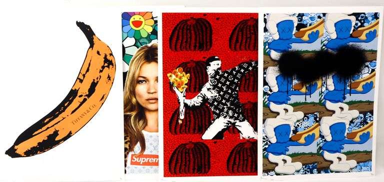 Signed and Dated by Death NYC with Narrative - "Banksy X Kusama", "Tiffany Banana", "Kaws X Murakami", and "Murakami X Supreme X Kate Moss"