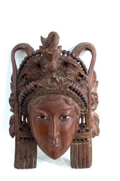 Hand-Carved Asian Empress Mask – Vintage Rosewood Wall Art, Theatrical & Cultural Décor 10x7