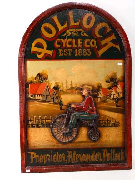 Pollock Cycles vintage style wooden advertising sign, 36