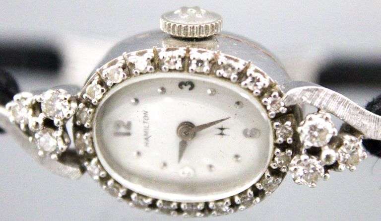 14K White Gold and Diamond (tested) Hamilton  ladies watch.