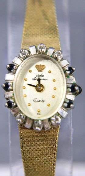 Diamond and Sapphire (both tested) Jules Jurgensen Ladies 15mm Watch.