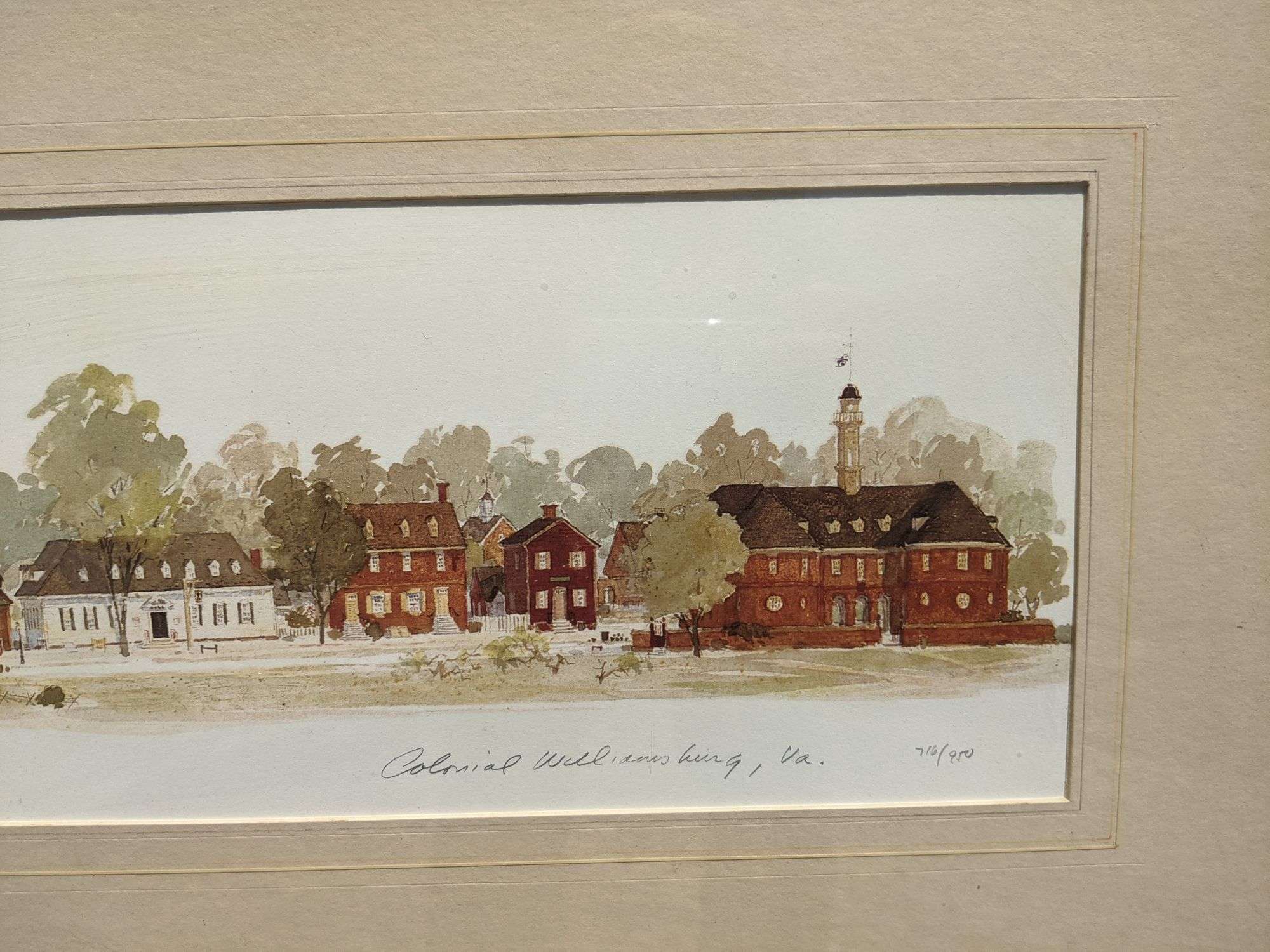 Print, Townscape of Williamsburg, VA. by Leonard Weber