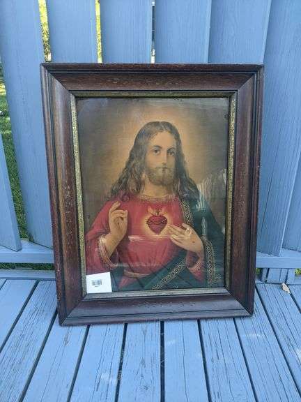 Antique Lithograph of Jesus in Frame