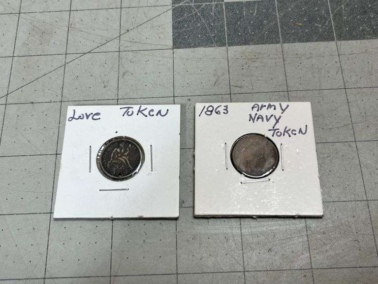 2 Tokens from 1863. Love and Army / Navy