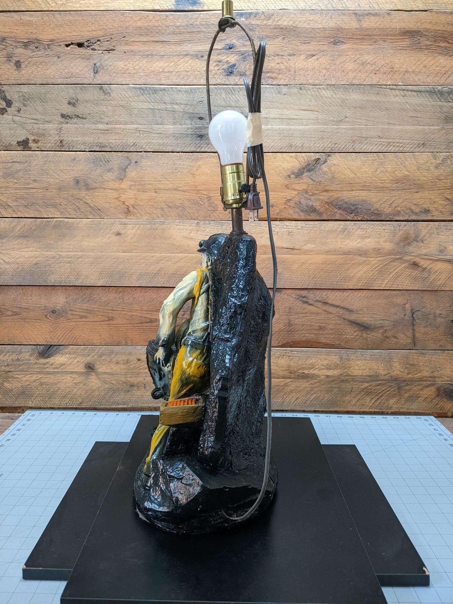 Large Chalkware Coal Miner Table Lamp, by Rullo - Bid On Estates