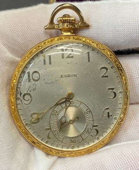21j Elgin Pocket Watch. 14K Case. Inscribed, 1924 by Wheeling Steel. (kept tick, 58.2g)