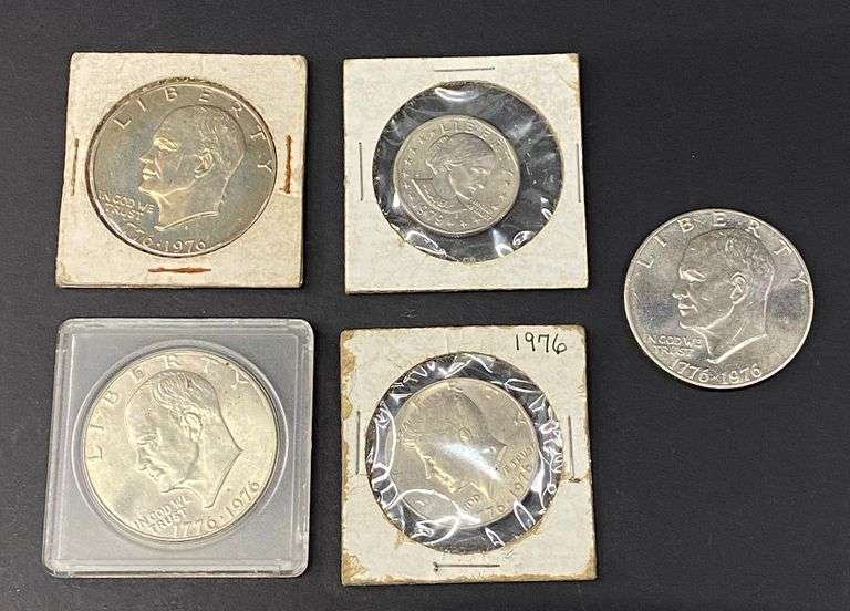 3 Eisenhower Bicentennial Dollar Coins, 1 Half Dollar and 1 1979 Susan B. Anthony