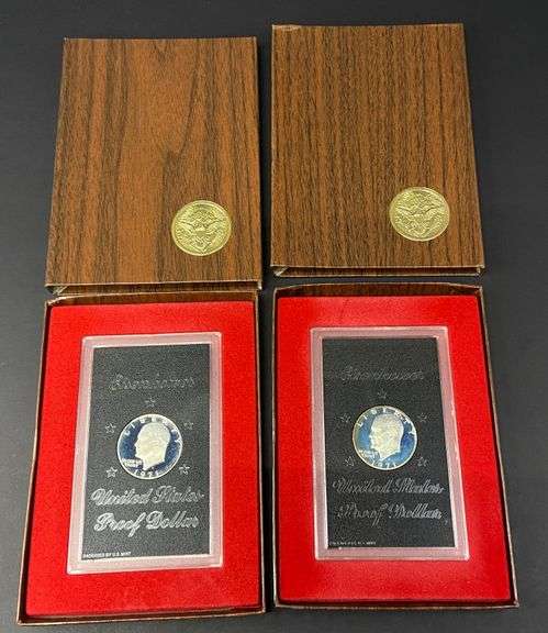 2 Proof Eisenhower Dollars in Brown Boxes (San Francisco, 40% Silver)
