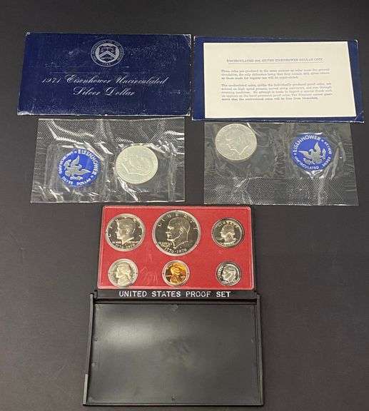 2 Uncirculated 40% Silver Eisenhower Dollar Coins, 1971-S and 1 1971-S Proof Coin Set