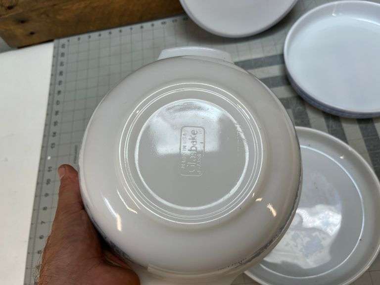 Pyrex Quiche and Glasbake Currier Ives Mixing Bowl