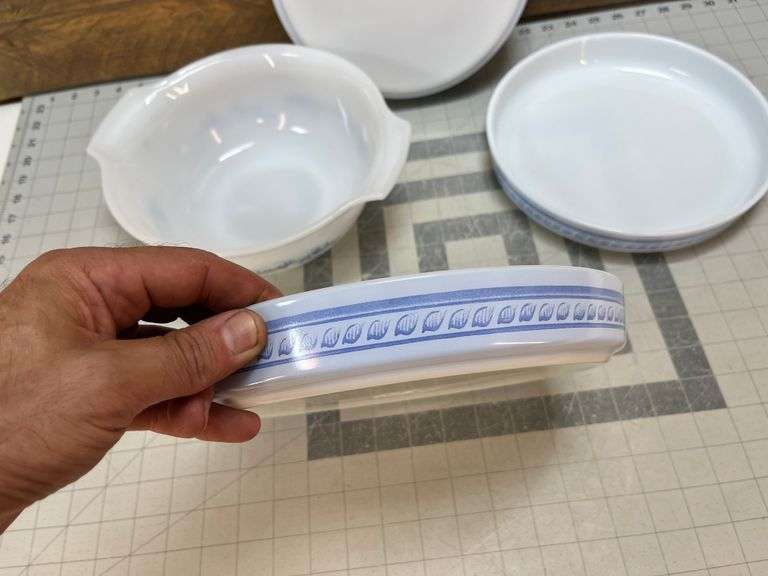 Pyrex Quiche and Glasbake Currier Ives Mixing Bowl