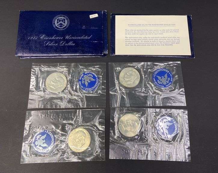 4 Uncirculated 40% Silver Eisenhower Dollar Coins, 1971-S