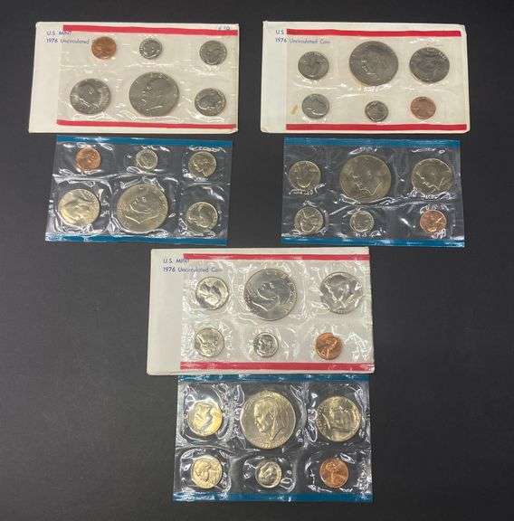 3 Uncirculated Bicentennial Coin Sets, 1976 (1 set is 1976-D)