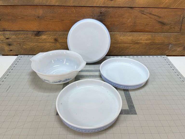 Pyrex Quiche and Glasbake Currier Ives Mixing Bowl
