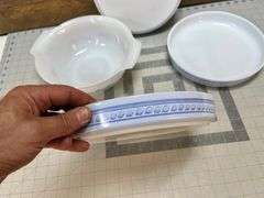 Pyrex Quiche and Glasbake Currier Ives Mixing Bowl