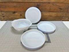 Pyrex Quiche and Glasbake Currier Ives Mixing Bowl