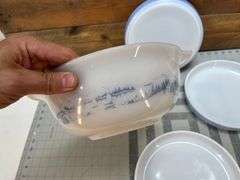Pyrex Quiche and Glasbake Currier Ives Mixing Bowl