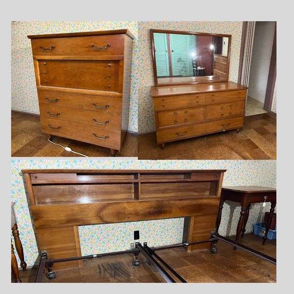 Mid Century Bedroom Set by Cavalier with Split King Bed Frame