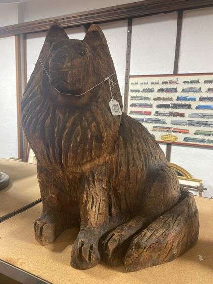 22" Hand / Chainsaw Carved Dog Sculpture