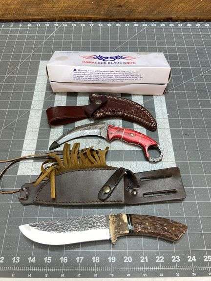 Damascus Blade Knife and Hunting Knife with Sheath