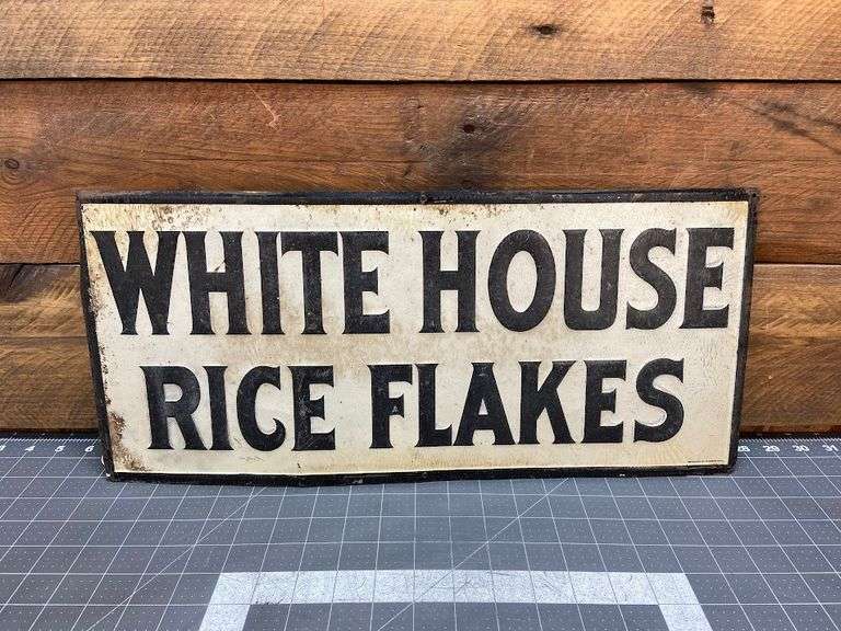 Embossed White House Rice Flakes Advertising Sign, 20"