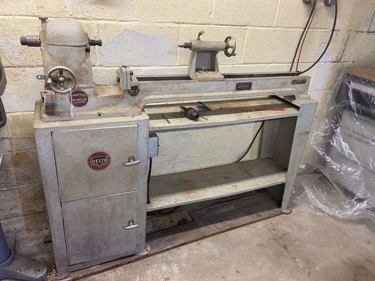 Delta Rockwell Wood Lathe with Matching Cabinet. Includes Shown Accessories.