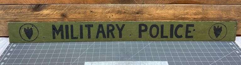 Hand Painted 2 Sided Military Jeep Sign (windshield emblem - white camp side, green active side)