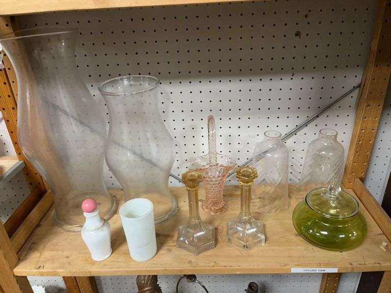 Bottle, Candlesticks, Pink Basket