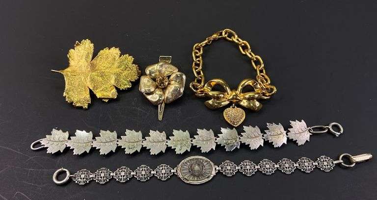 Sterling Silver Leaf Bracelet, Costume Jewelry, Brooches
