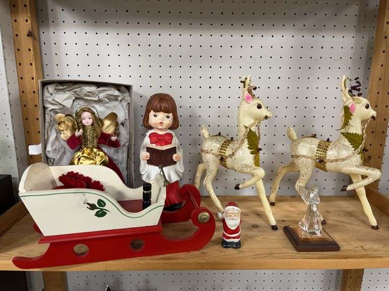 Christmas Decorations including Celluloid Reindeer (damage)