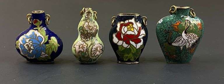 4 Small Cloisonne Enamel Vase Charms