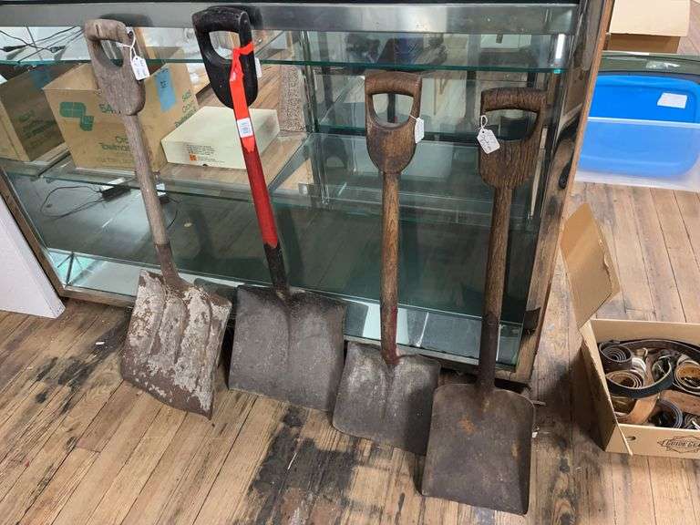 4 Shovels including Wood Handle