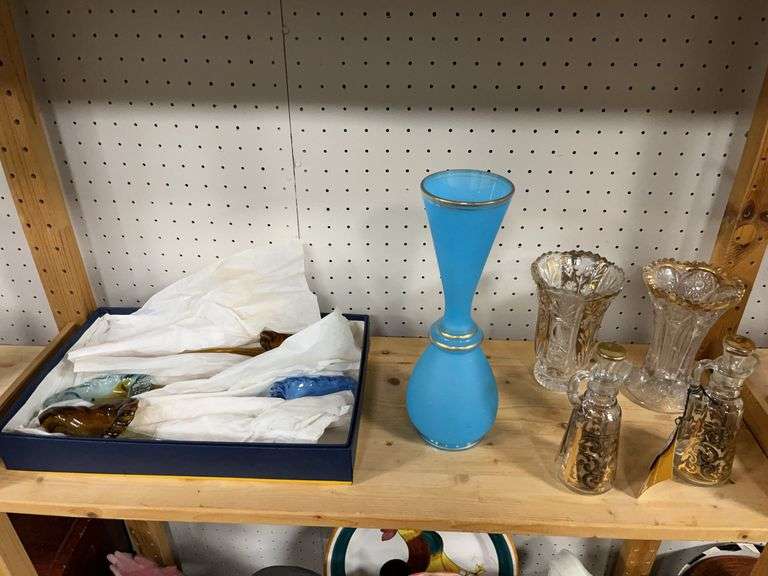 Glass Flowers and Glass with Gold Trim