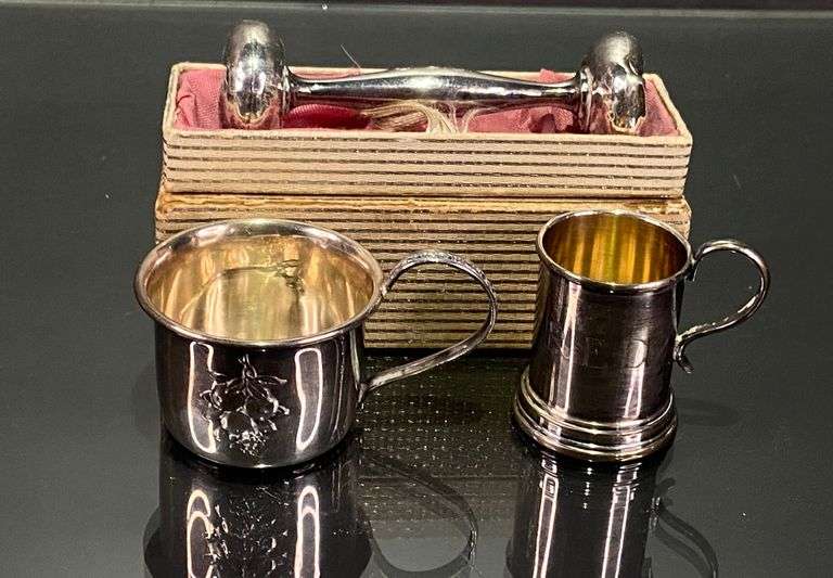 Sterling Baby Rattle & 2 Small Sterling Cups (68.50g combined)